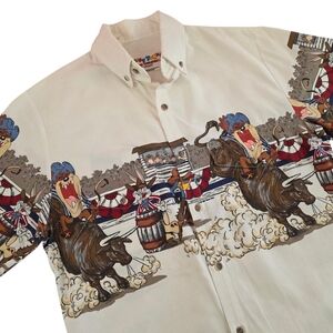 Vintage 1994 Looney Tunes Western Button Down Shirt White USA Made 100% Cotton